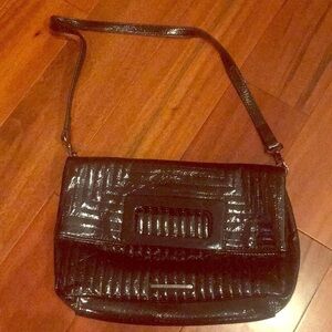 French Connection black vegan patent leather bag